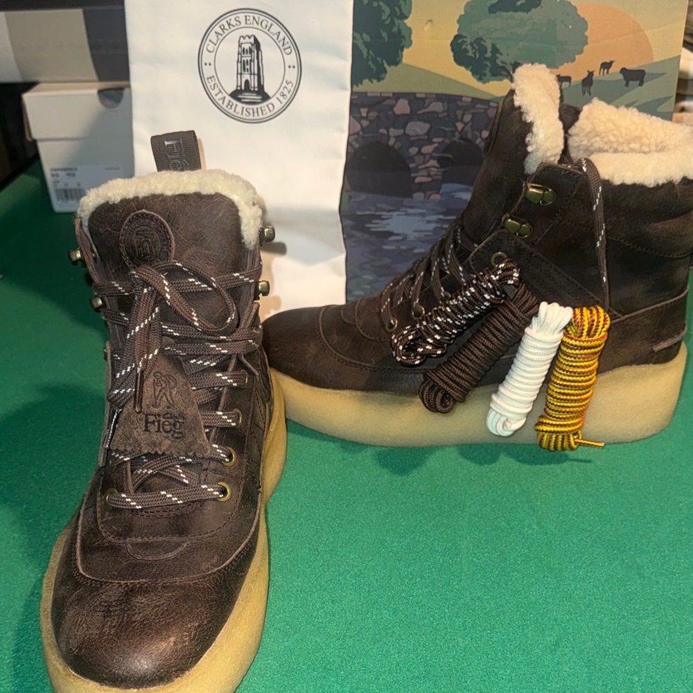KITH FEIG CLARKS Brown Leather Boots with Shearling Lining